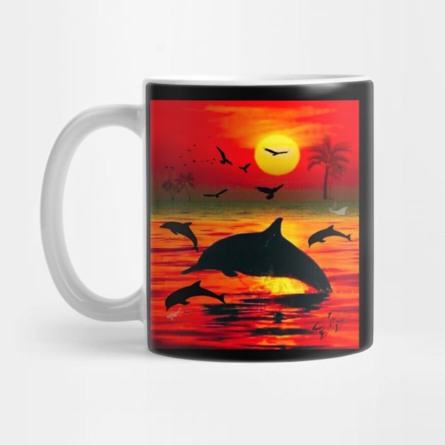 Dolphins And Birds At Sunset by The Global Worker